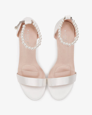 Satin High Heel Wedding Sandals with Pearl StrapWomen Shoes
