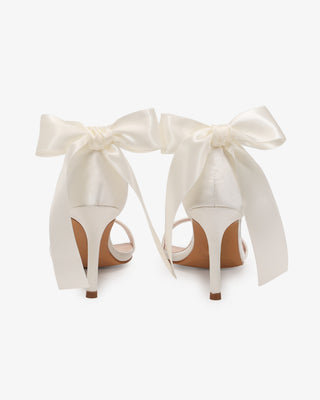 Ivory Satin High Heel Wedding Sandals with Wrapped Satin Ankle Tie