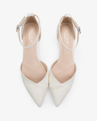 Lace Pointy Toe Low Block Heels Wedding ShoesWomen Shoes