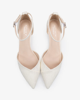 Ivory Lace Pointy Toe Low Block Heels Wedding Shoes, Bridal shoes