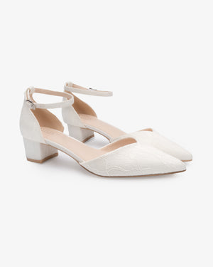 Lace Pointy Toe Low Block Heels Wedding Shoes