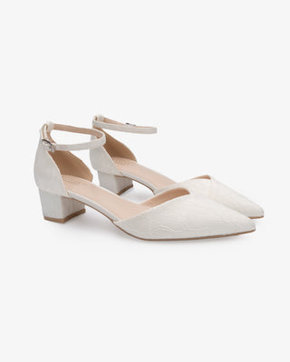 Lace Pointy Toe Low Block Heels Wedding ShoesWomen Shoes