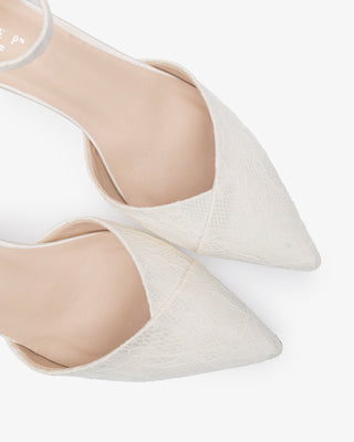 Lace Pointy Toe Low Block Heels Wedding ShoesWomen Shoes