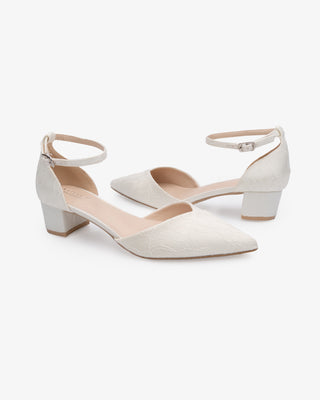 Lace Pointy Toe Low Block Heels Wedding ShoesWomen Shoes