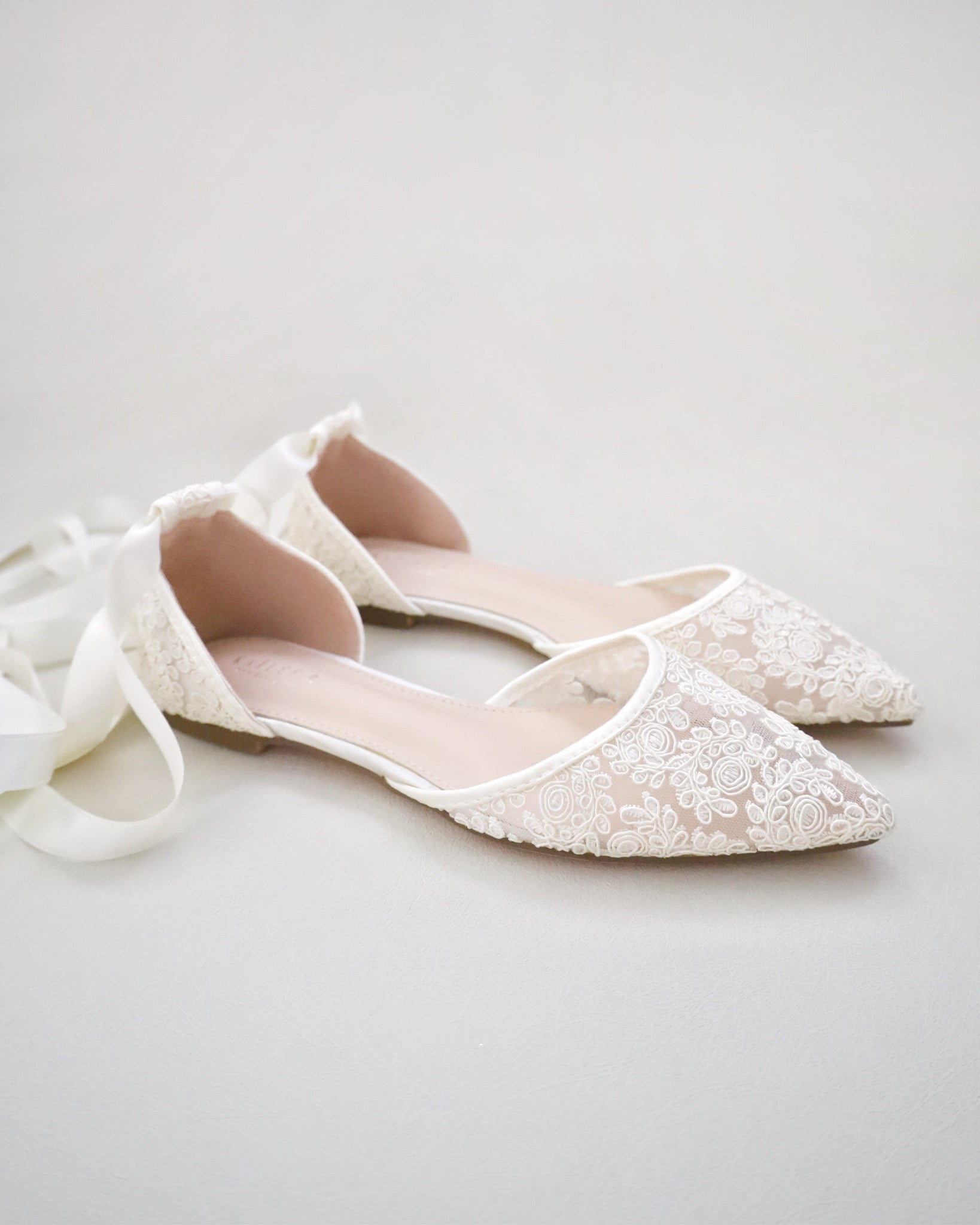Ivory Crochet Lace Pointy Toe Lace Wedding Shoes Bridal Shoes