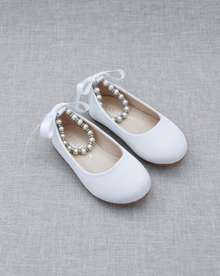 Satin Flats with Pearl Ankle Tie - Baby Shoes Holiday Gift Set (1 PAIR)Kids Shoes