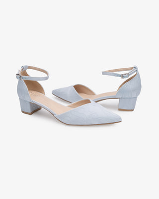 Lace Pointy Toe Low Block Heels Wedding ShoesWomen Shoes