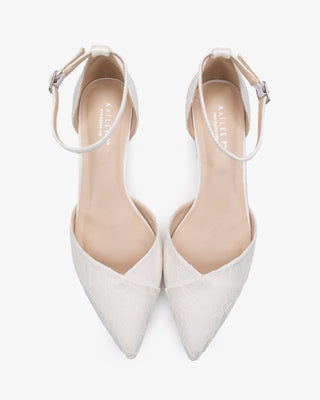 Lace Pointy Toe Low Block Heels Wedding ShoesWomen Shoes