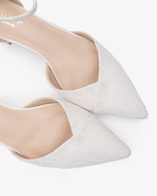 Lace Pointy Toe Low Block Heels Wedding ShoesWomen Shoes