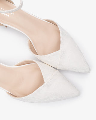 White Lace Pointy Toe Low Block Heels Wedding Shoes, Bridal shoes