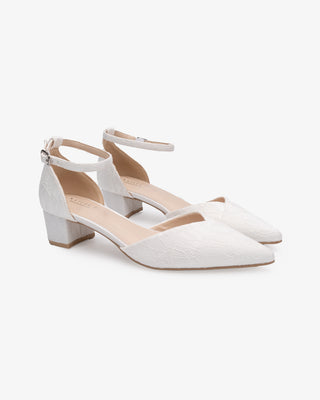 Lace Pointy Toe Low Block Heels Wedding ShoesWomen Shoes