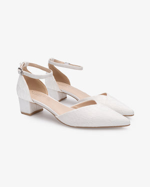 Lace Pointy Toe Low Block Heels Wedding Shoes
