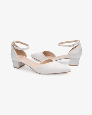 Lace Pointy Toe Low Block Heels Wedding ShoesWomen Shoes