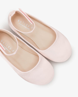 Dusty Pink Satin Flats with Velcro Ankle Strap