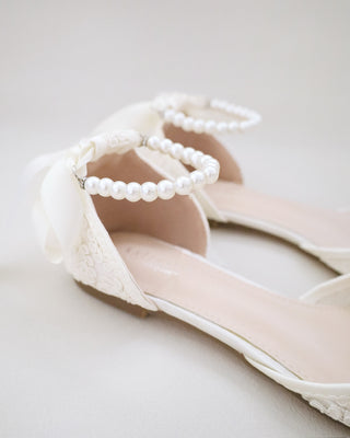 Crochet Lace Pointy Toe with All Pearls Ankle Strap