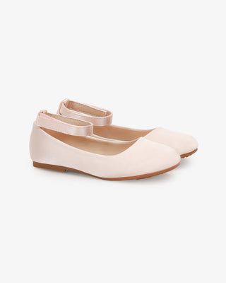 Dusty Pink Satin Flats with Velcro Ankle Strap