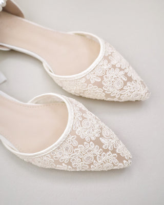 Crochet Lace Pointy Toe with All Pearls Ankle Strap