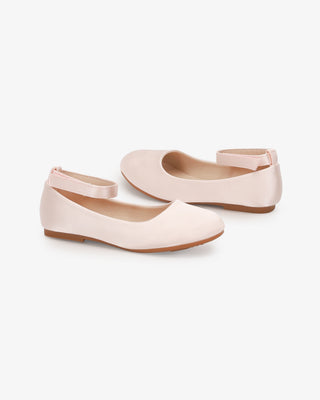 Dusty Pink Satin Flats with Velcro Ankle Strap