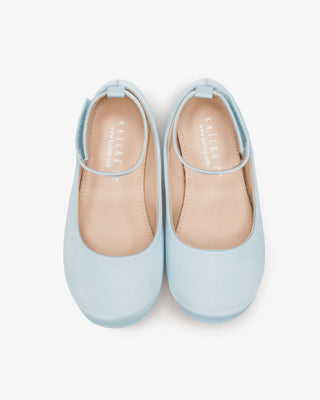 Light Blue Satin Flats with Velcro Ankle Strap
