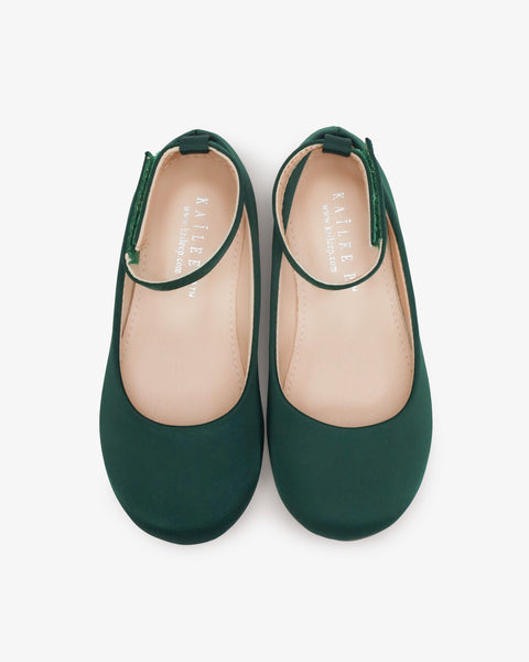 hunter green dress shoes for women Satin Flats with Velcro Ankle Strap, Flower Girls Archive Collection