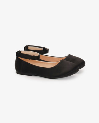 Black Satin Flats with Velcro Ankle Strap