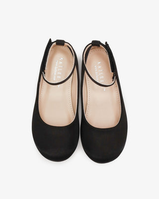 Black Satin Flats with Velcro Ankle Strap