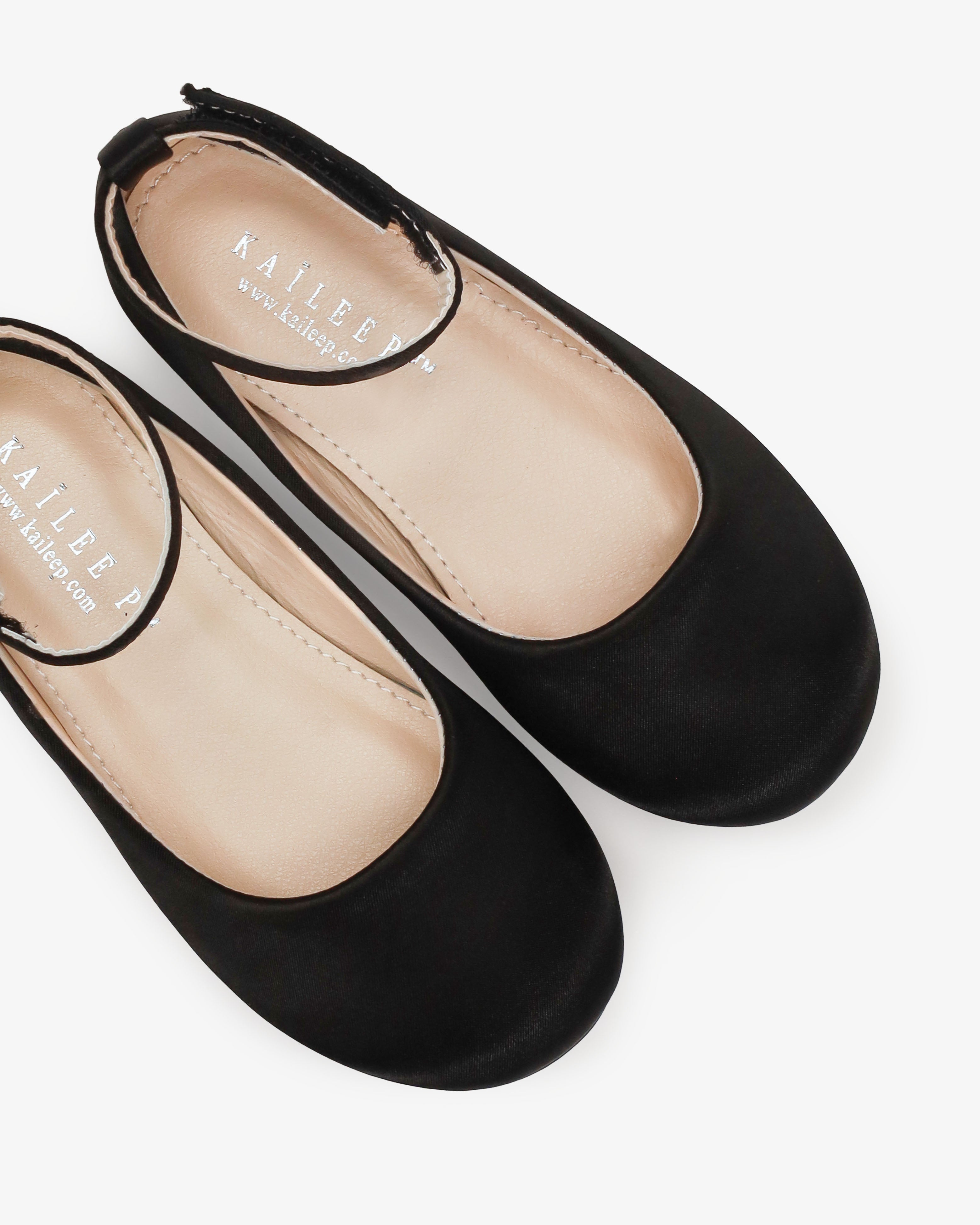 Black Satin Flats with Velcro Ankle Strap, Girls Shoes, Party Shoes Black Satin Flats with Velcro Ankle Strap, Girls Shoes, Party Shoes
