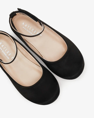 Black Satin Flats with Velcro Ankle Strap