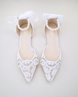 Crochet Lace Pointy Toe Bridal Shoes