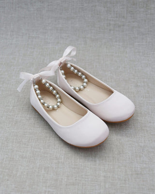 Satin Flats with Pearl Ankle Tie - Baby Shoes Holiday Gift Set (1 PAIR)Kids Shoes