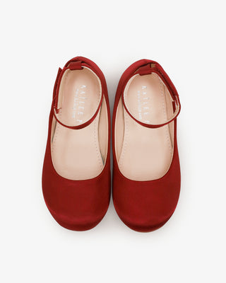 Burgundy Satin Flats with Velcro Ankle Strap
