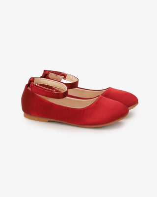 Burgundy Satin Flats with Velcro Ankle Strap