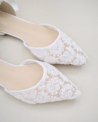 Crochet Lace Pointy Toe with All Pearls Ankle Strap