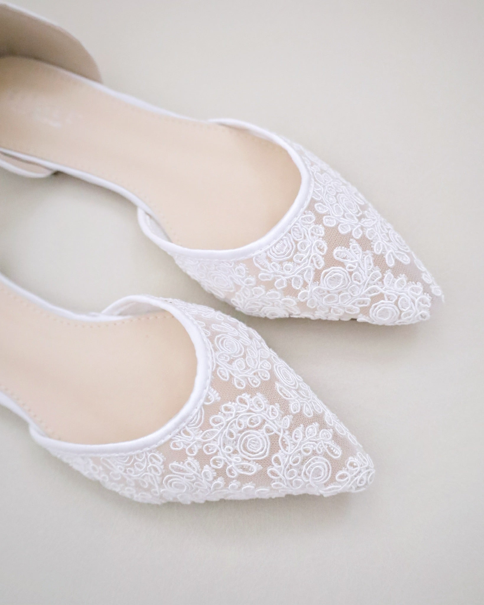 White Crochet Lace Pointy Toe with Ballerina Lace Up, Wedding Shoes
