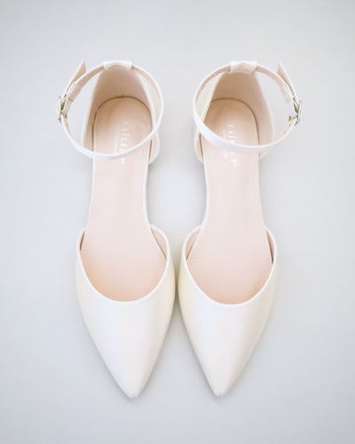 ivory satin wedding flats with ankle strap
