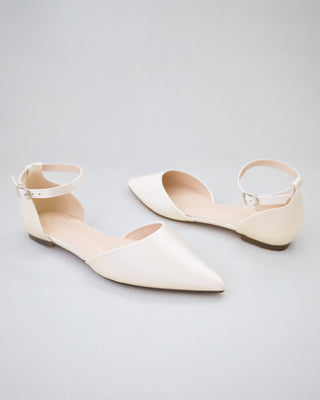 ivory satin wedding flats with ankle strap