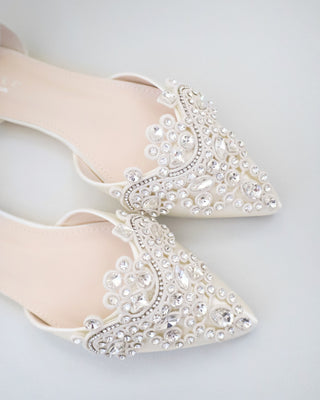 Satin Pointy Toe Flats with Rhinestones Applique EmbellishmentsWomen Shoes