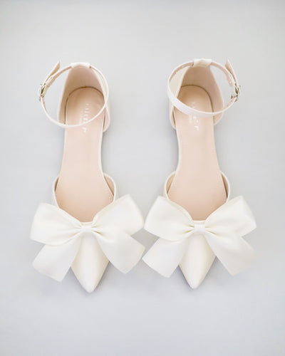 ivory bridal flats with front satin bow