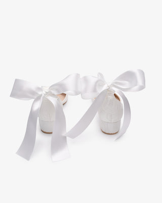 Lace Pointy Toe Low Block Heels Wedding Shoes with Wrapped Ankle TieWomen Shoes