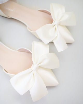 ivory bridal flats with front satin bow