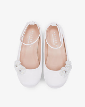 Satin Flower Girls Ballet Flats with All Pearls Chassia Flowers