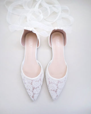 Crochet Lace Pointy Toe with Ballerina Lace UpWomen Shoes