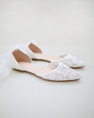 Crochet Lace Pointy Toe with Ballerina Lace UpWomen Shoes