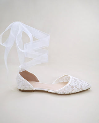 Crochet Lace Pointy Toe with Ballerina Lace UpWomen Shoes