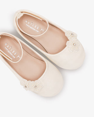 Satin Flower Girls Ballet Flats with All Pearls Chassia FlowersKids Shoes