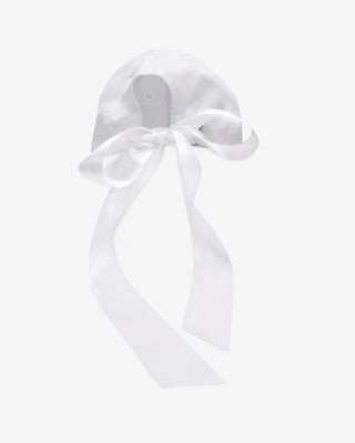 Personalized Bridal Cap with Satin Ribbon Tie and All Pearl Letters EmbellishmentsHat