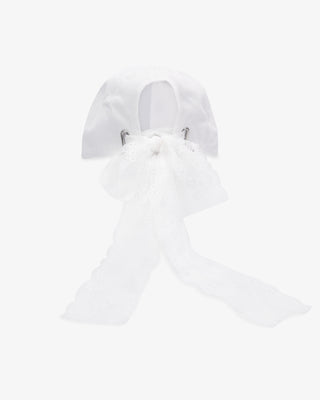 Personalized Bridal Cap with Lace Ribbon Tie and All Pearl Letters EmbellishmentsHat