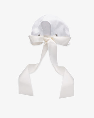 Personalized Bridal Cap with Satin Ribbon Tie and All Pearl Letters EmbellishmentsHat