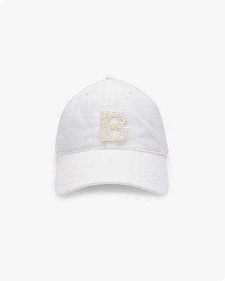 Personalized Bridal Cap with Satin Ribbon Tie and All Pearl Letters EmbellishmentsHat
