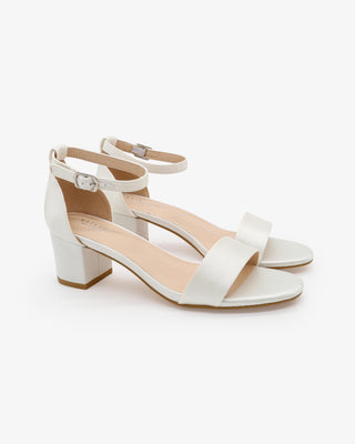 Satin Block Heel Wedding Sandals with Ankle Strap